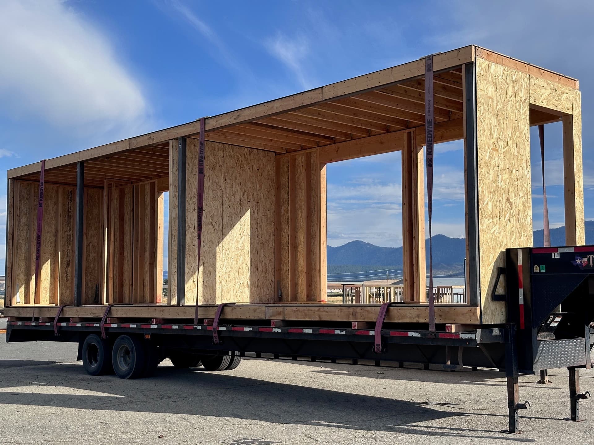 Volumetric module on trailer with mountains